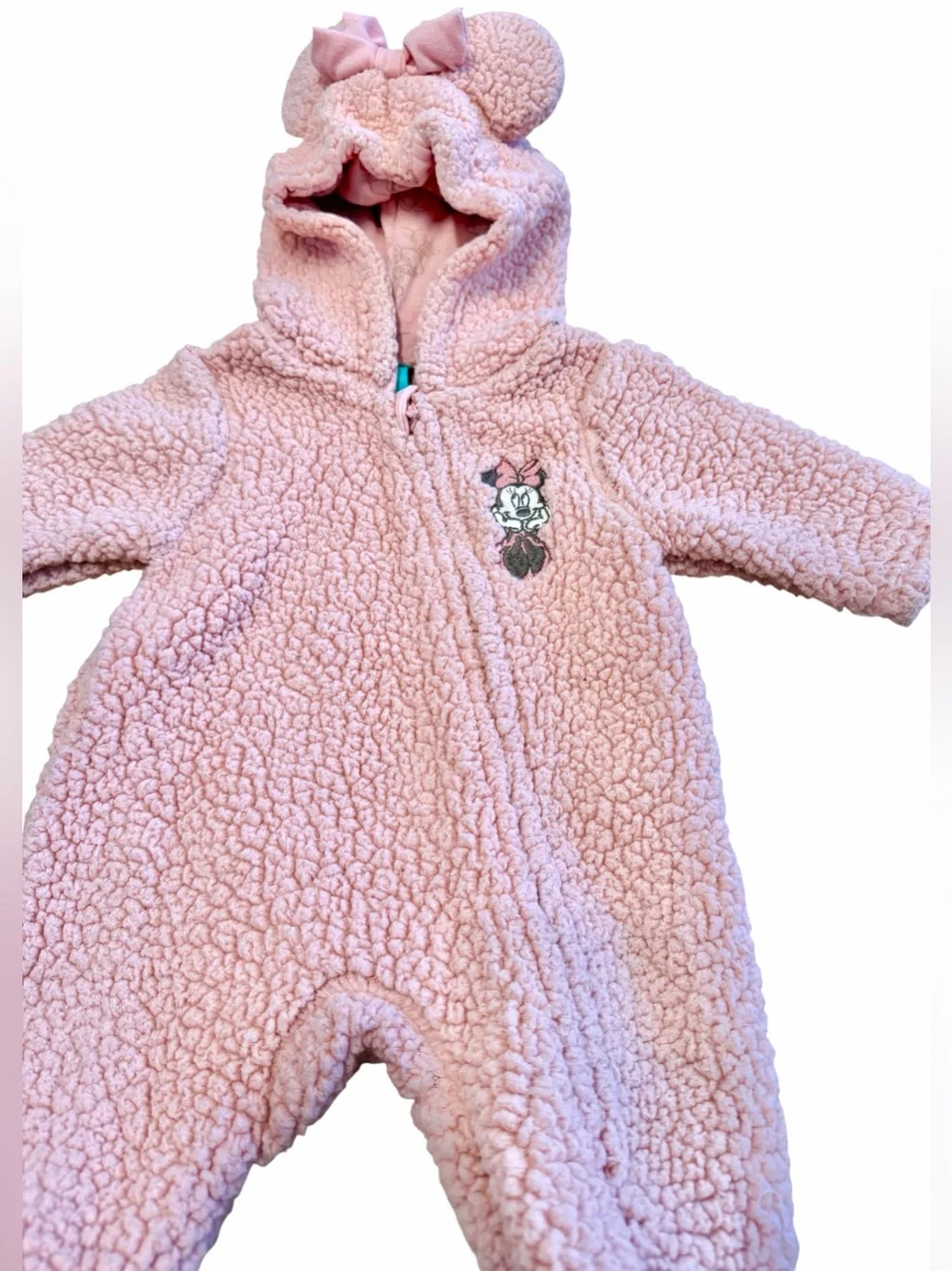 NB Disney Baby Minnie Mouse Pink Hooded Fleece Footed Full Zip Snowsuit Newborn